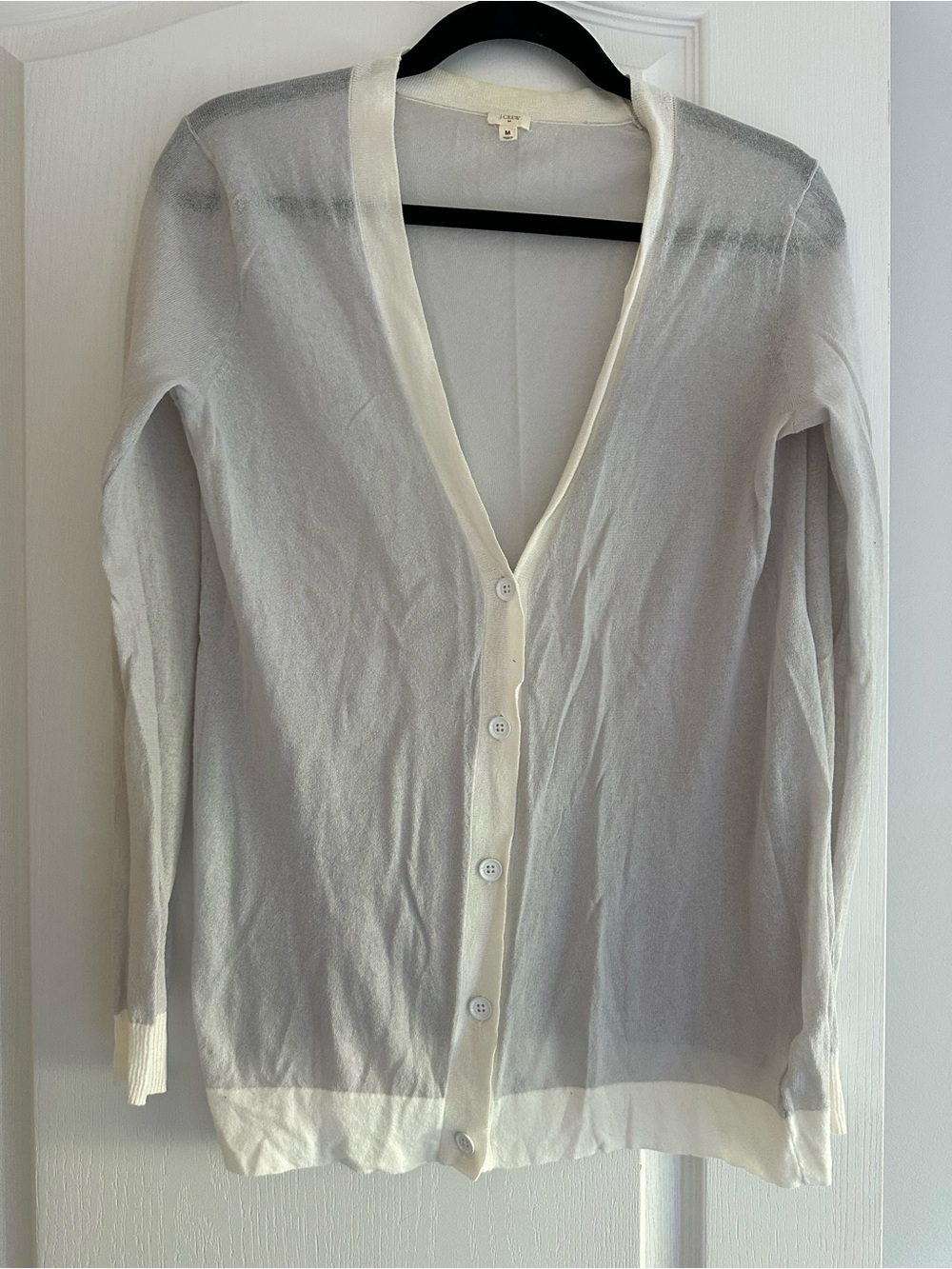 J. Crew Light Gray Cardigan with Cream Trim